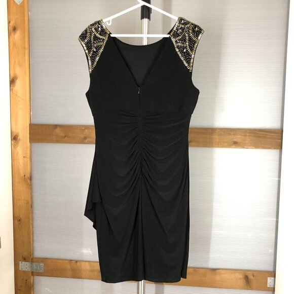XSCAPE‎ Black Embellished Shoulder Ruched Sleeveless Dress Sz 14 - Picture 7 of 13